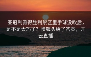 亚冠利雅得胜利禁区里手球没吹后，是不是太巧了？慢镜头给了答案，开云直播