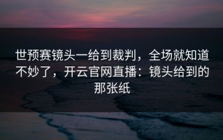 世预赛镜头一给到裁判，全场就知道不妙了，开云官网直播：镜头给到的那张纸
