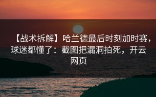 【战术拆解】哈兰德最后时刻加时赛，球迷都懂了：截图把漏洞拍死，开云网页